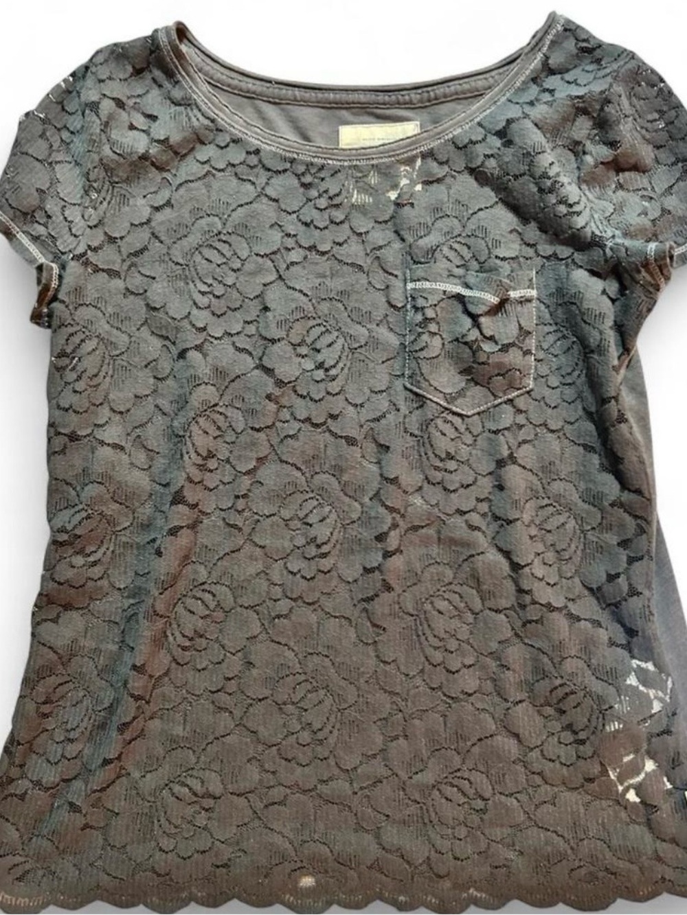 Hollister Gray Floral Lace Short Sleeve Tee